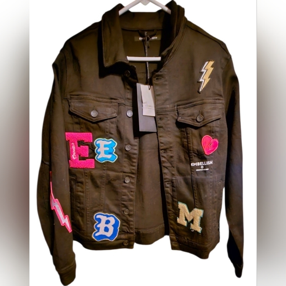 Embellish Black Letterman Patch Jacket Size Medium NWT - Picture 4 of 6